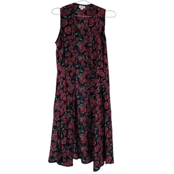 Lularoe Black Allover Pink Rose Print Joy Duster Vest - Picture 1 of 5